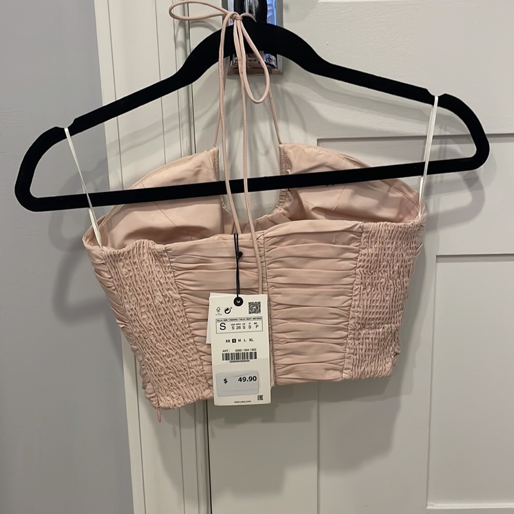 Zara Pink Ruched Crop Top - Picture 2 of 9